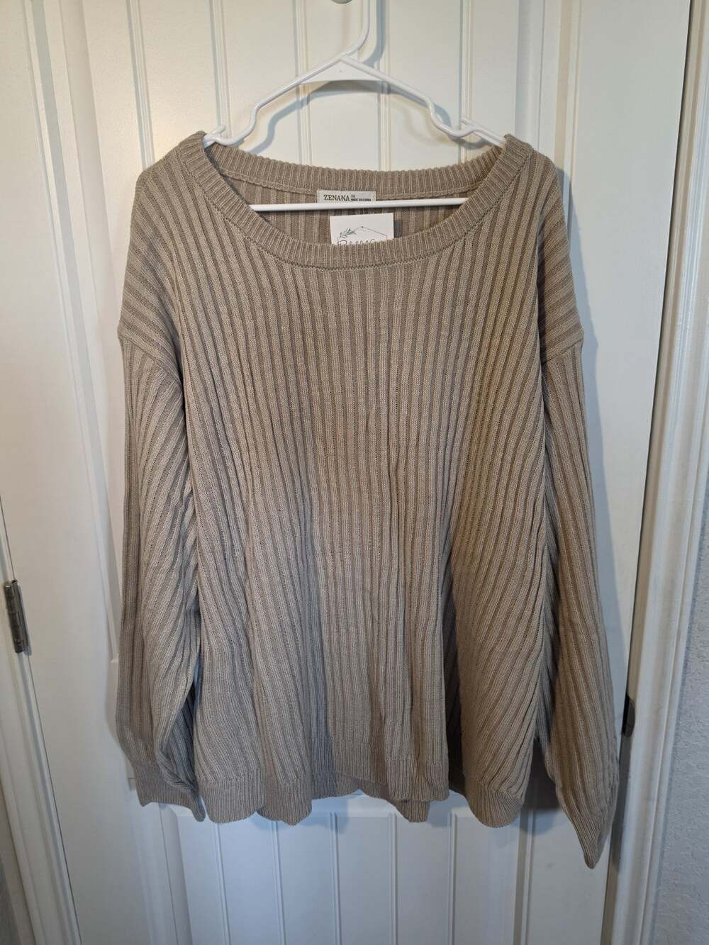Zenana Womens 3X Two Tone Ribbed Knit Sweater Light Mocha Oversized Pullover NWT